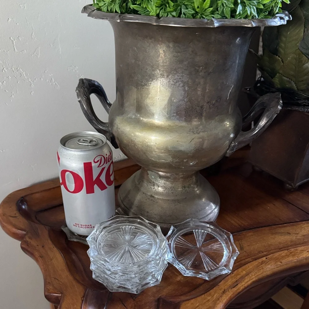 Vintage Barware Coaster Set Reims French Crystal Sunburst Cottagecore